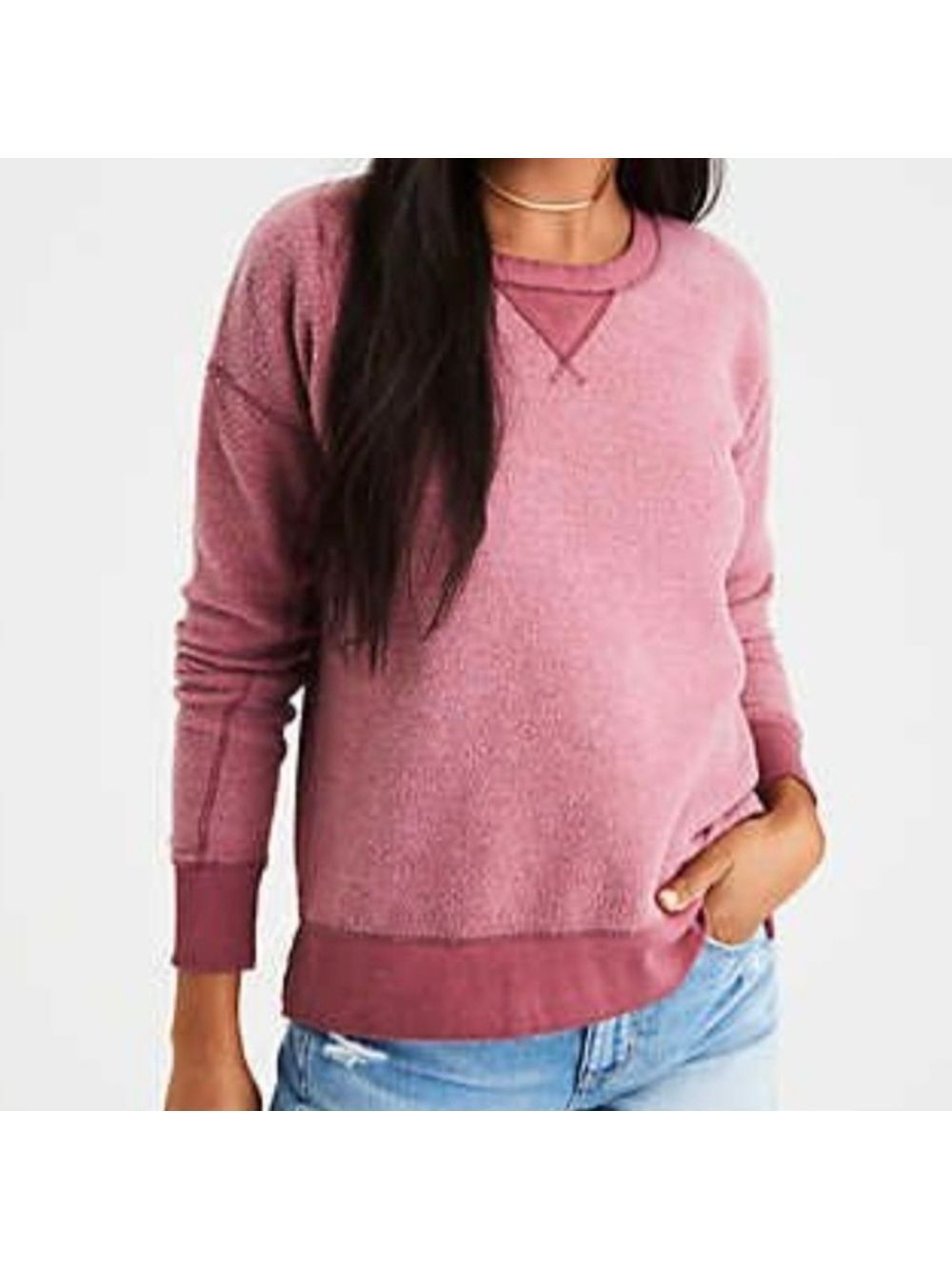 American Eagle Cozycore Inside & Out Crewneck Sweatshirt Long Sleeves Pink XL